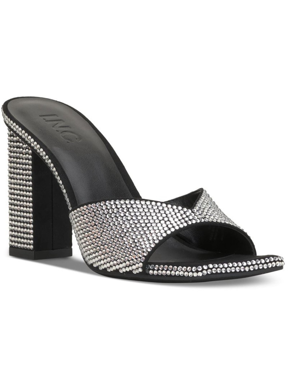 NEW I.N.C. Bellef Silver Rhinestone Bling Block Heel Mule Sandals 8.5M NIB
